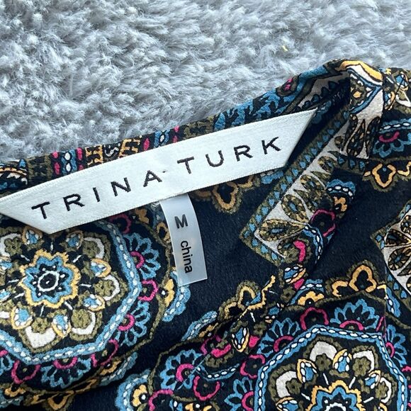 Trina Turk Women’s 100% Silk Paisley Blouse Medium Boho Long Sleeve Multicolor - Picture 3 of 7